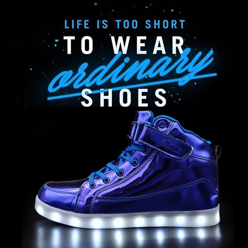 IGxx Men Light Up Shoes LED Women Lights High Top Fashion Sneakers Lighted Glowing Sparkly Disco Shiny Sequin Boots Blue 5 - Image 2
